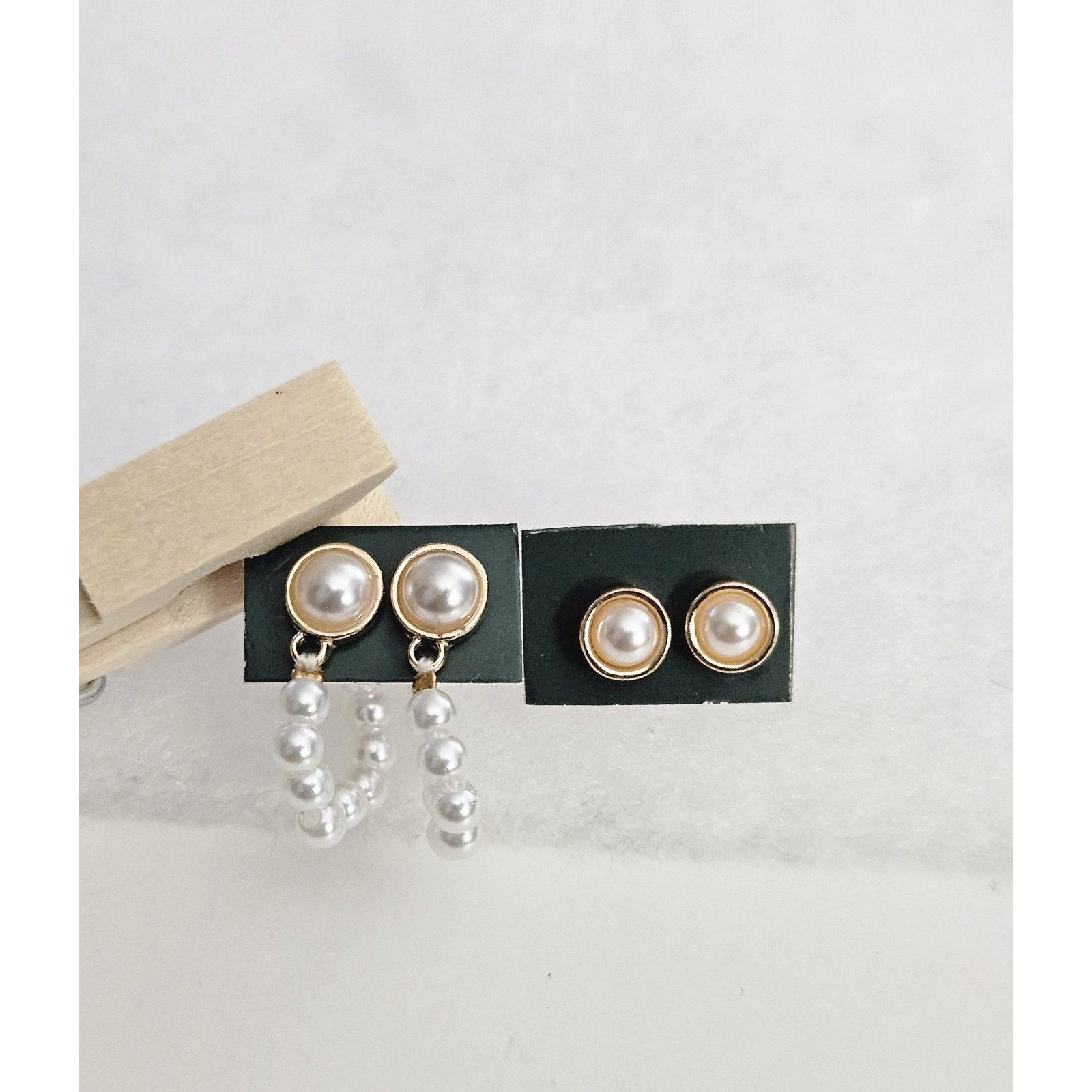 2 Pairs Of New Stud Dangle Earrings Nickel Free Gold Tone Classic Faux Pearls 7$